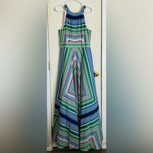 Eliza J Green Blue Pink Geometric Maxi Dress